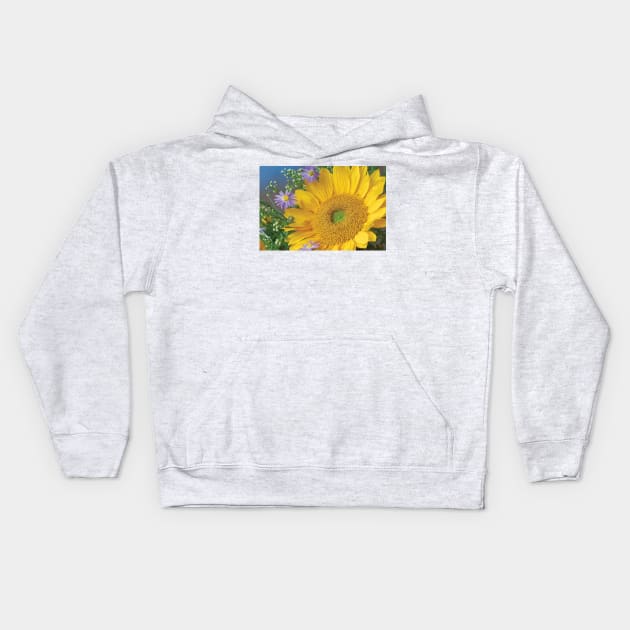 Common Sunflower And Asters North America I Kids Hoodie by RhysDawson